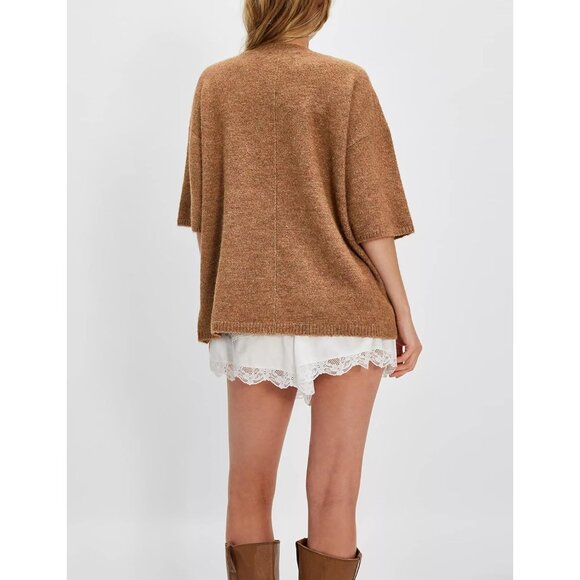 Women Casual Crewneck Sweater Tee Short Sleeve Ribbed Knit Top Small - Picture 3 of 8